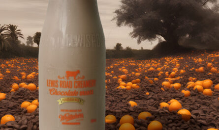 Lewis Road Creamery - Orange Chocolate Milk in a field of cocoa beans and oranges - by sh1teater1